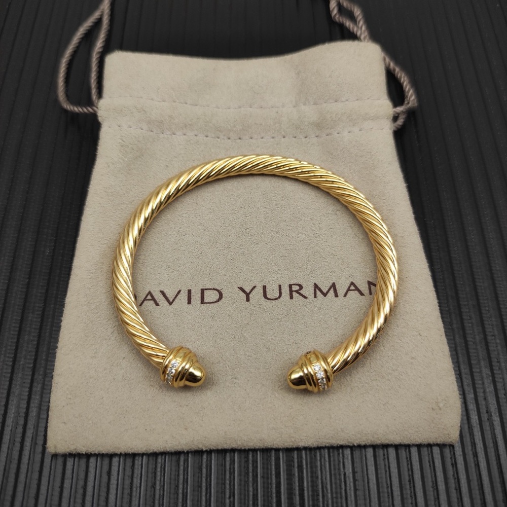 ✨David Yurman Gold-Tone Cable Cuff Bracelet with Bezel Ends